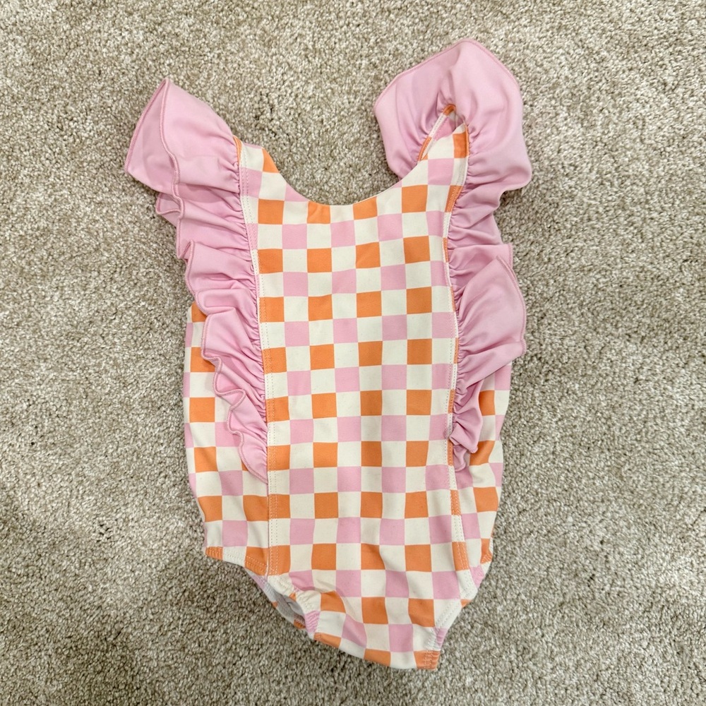 Caden lane girls 12-18 month ruffle one piece bathing suit - checkers
